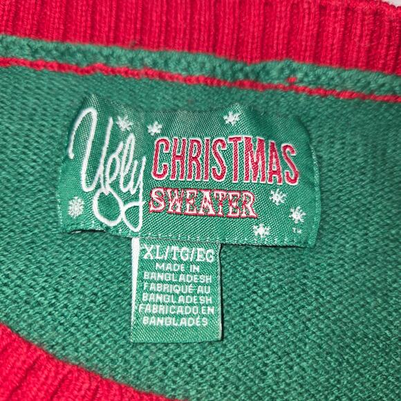 Ugly Christmas Sweater XL Pug Puppy Dog Santa hat Green Striped Holiday Funny - Picture 2 of 11